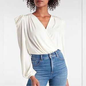 V-Neck Long Sleeve Faux Wrap Bodysuit NWT